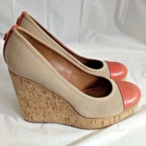 Tory Burch Beige Tan Orange Sole Cap Toe  10.5